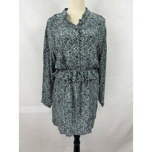 Equipment Shirt Dress Blue Animal Leopard Print 8 Silk Long Sleeve Drawstring